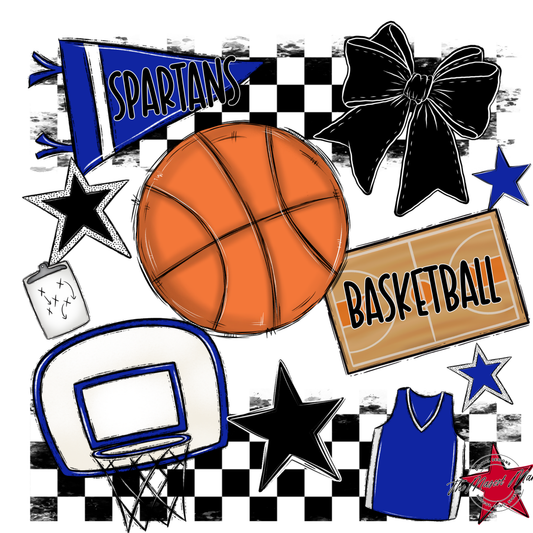 Spartans Checkers Basketball Spirit Design-Royal Blue