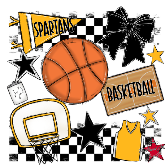 Spartans Checkers Basketball Spirit Design-Yellow