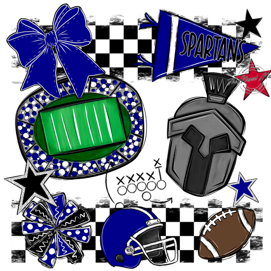 Spartans Checkers Mascot Spirit Design-Blue