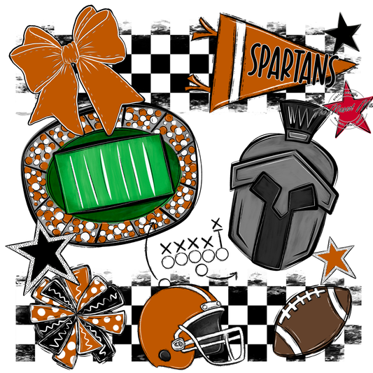 Spartans Checkers Mascot Spirit Design-Burnt Orange