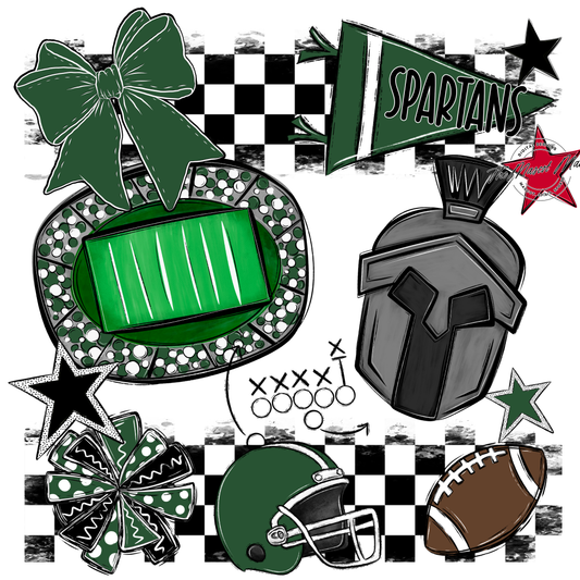 Spartans Checkers Mascot Spirit Design-Green