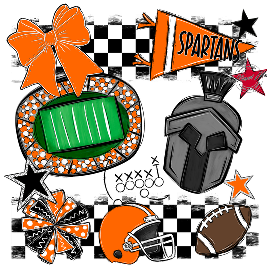 Spartans Checkers Mascot Spirit Design-Orange