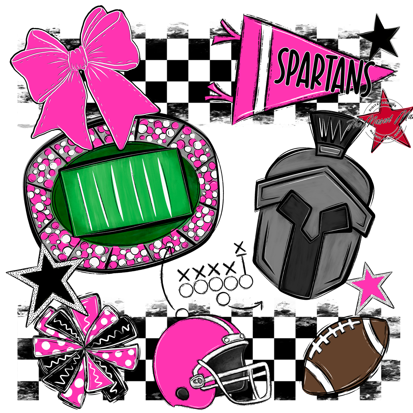 Spartans Checkers Mascot Spirit Design-Pink