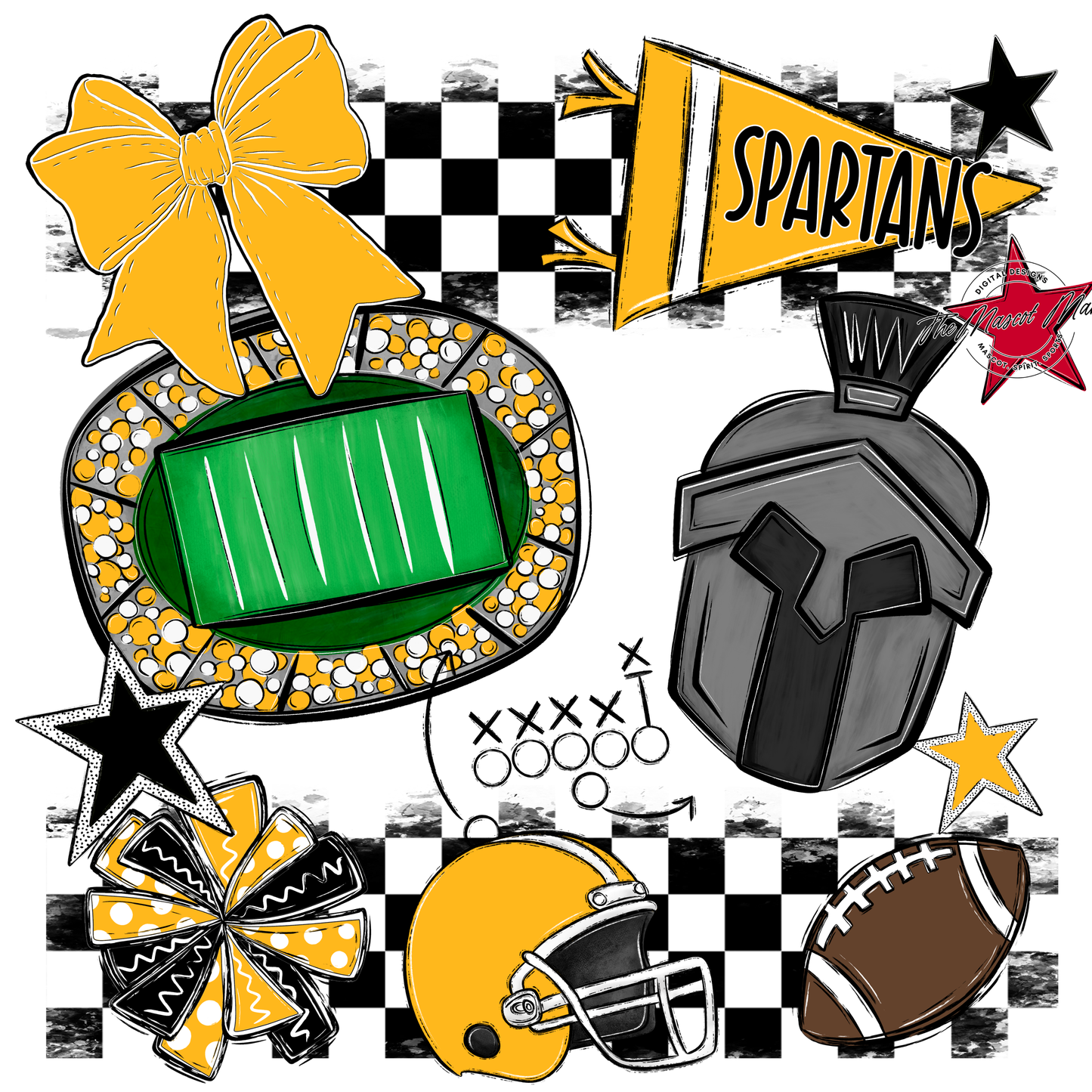 Spartans Checkers Mascot Spirit Design-Yellow