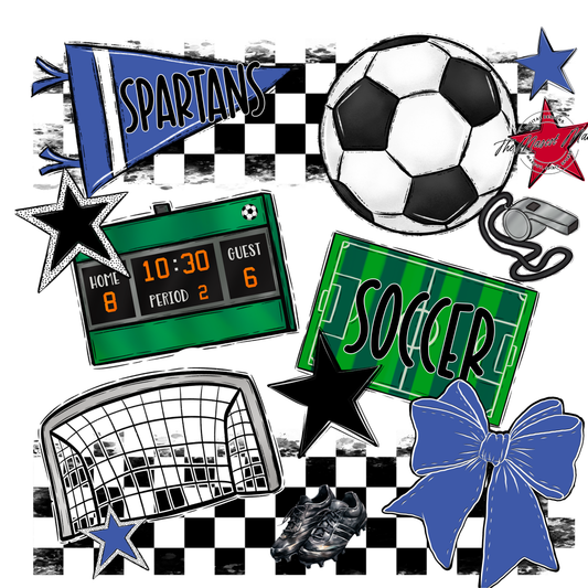 Spartans Checkers Soccer Spirit Design-Off Blue