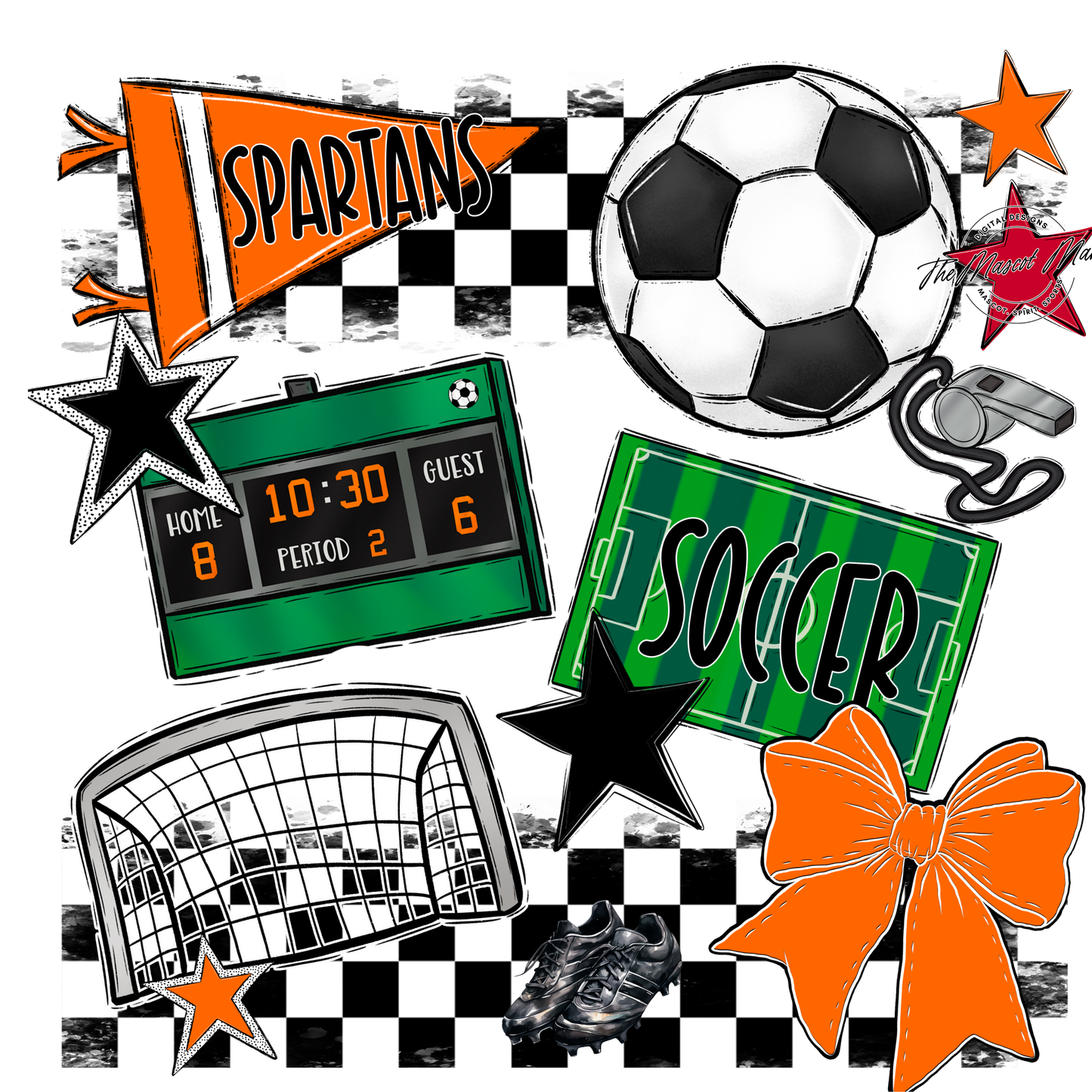 Spartans Checkers Soccer Spirit Design-Orange