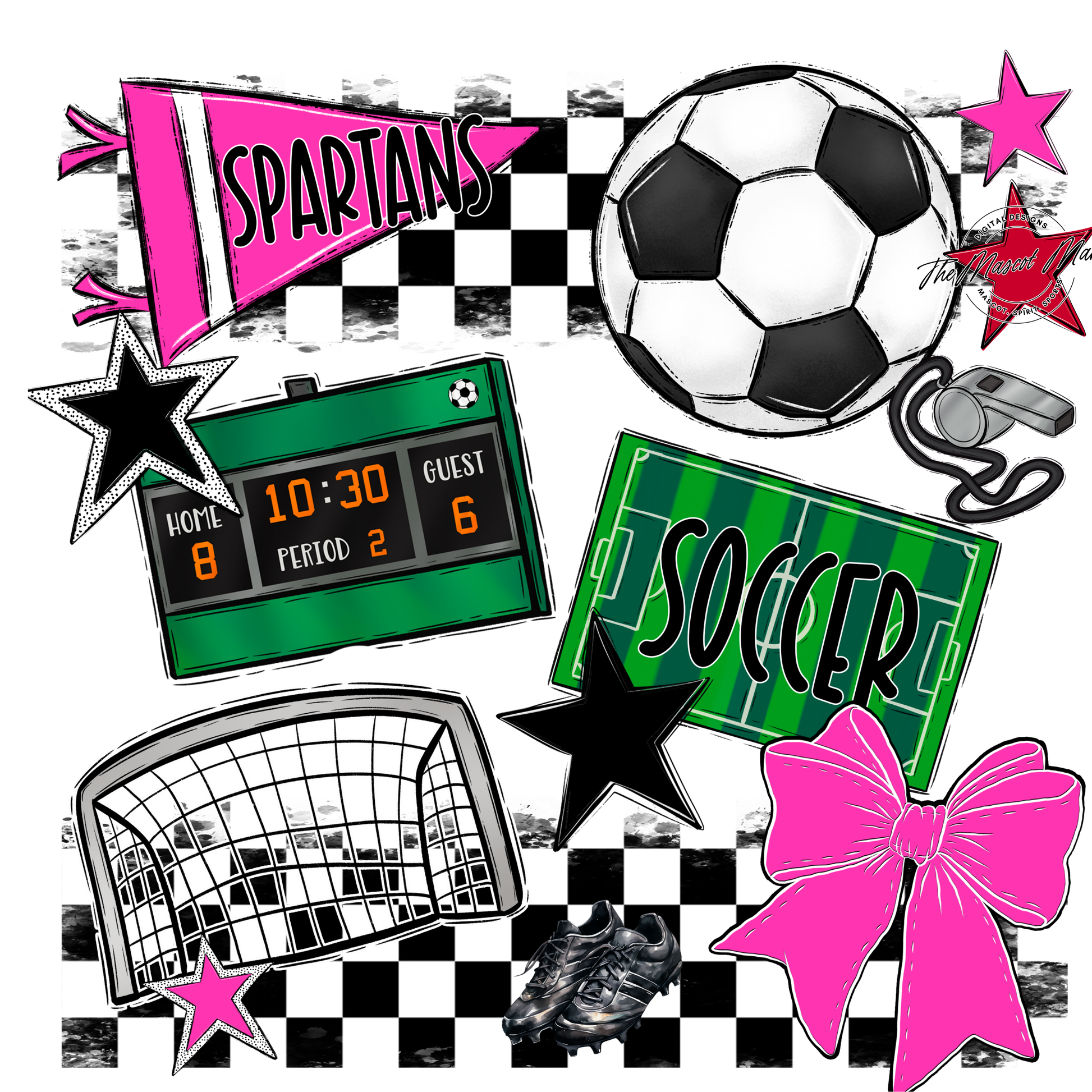 Spartans Checkers Soccer Spirit Design-Pink