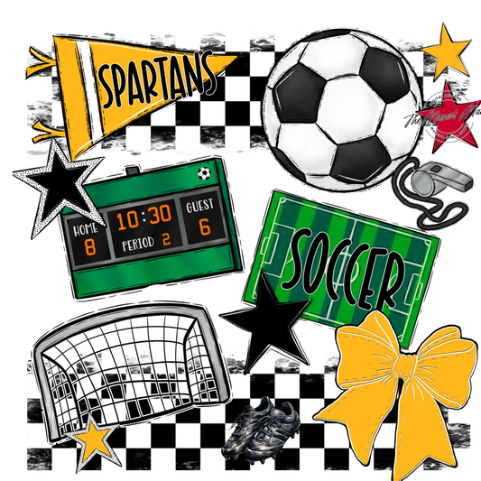 Spartans Checkers Soccer Spirit Design-Yellow