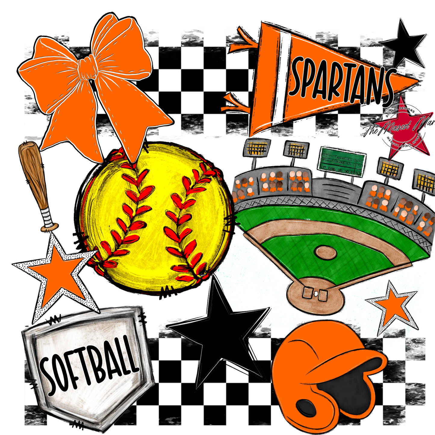 Spartans Checkers Softball Spirit Design-Orange