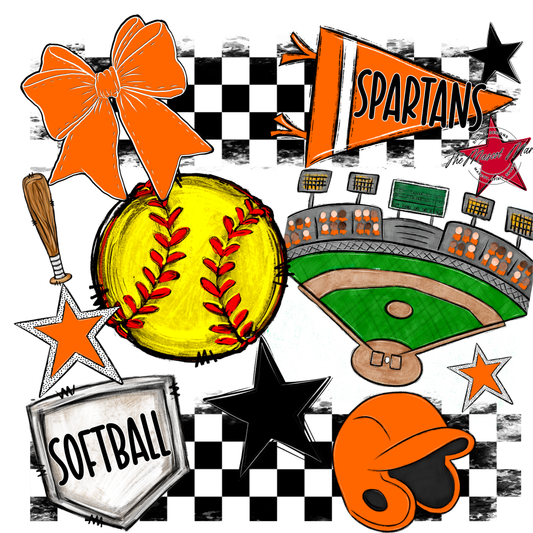 Spartans Checkers Softball Spirit Design-Orange