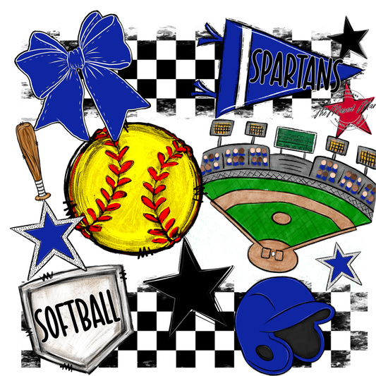 Spartans Checkers Softball Spirit Design-Royal Blue
