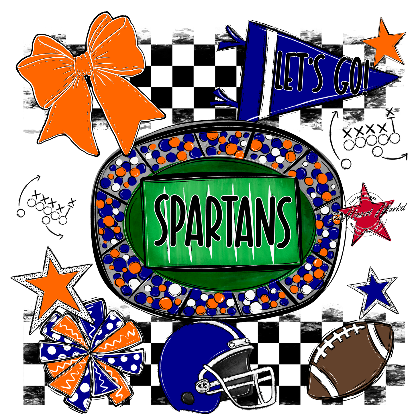 Spartans Checkers Spirit Design-Blue-Orange