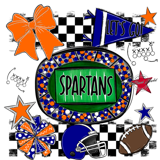 Spartans Checkers Spirit Design-Blue-Orange