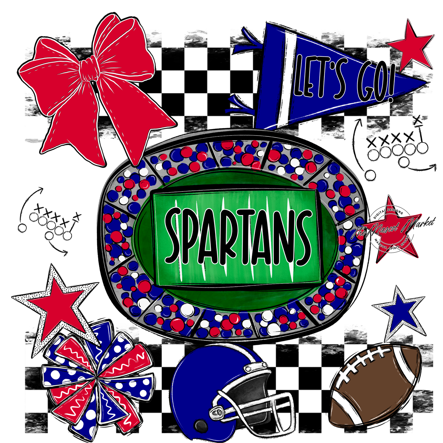 Spartans Checkers Spirit Design-Blue-Red