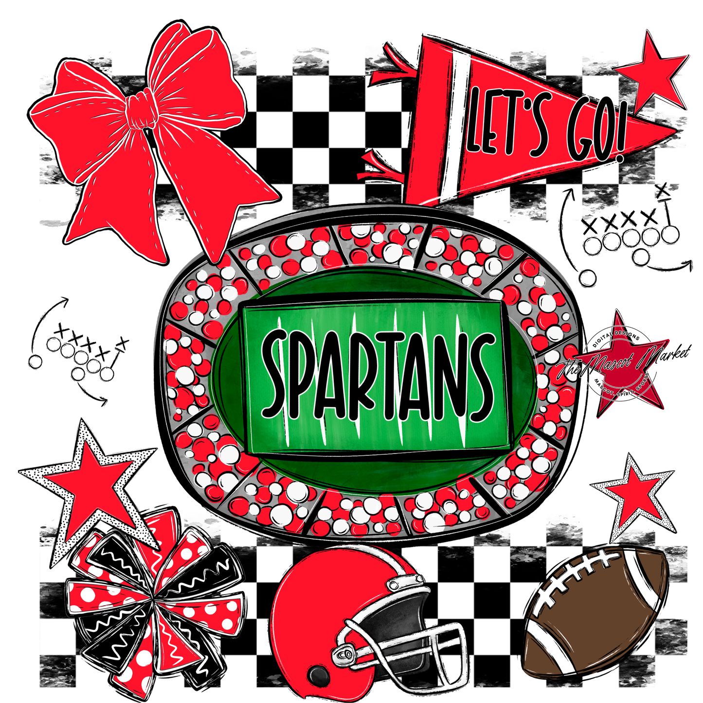 Spartans Checkers Spirit Design-Bright Red