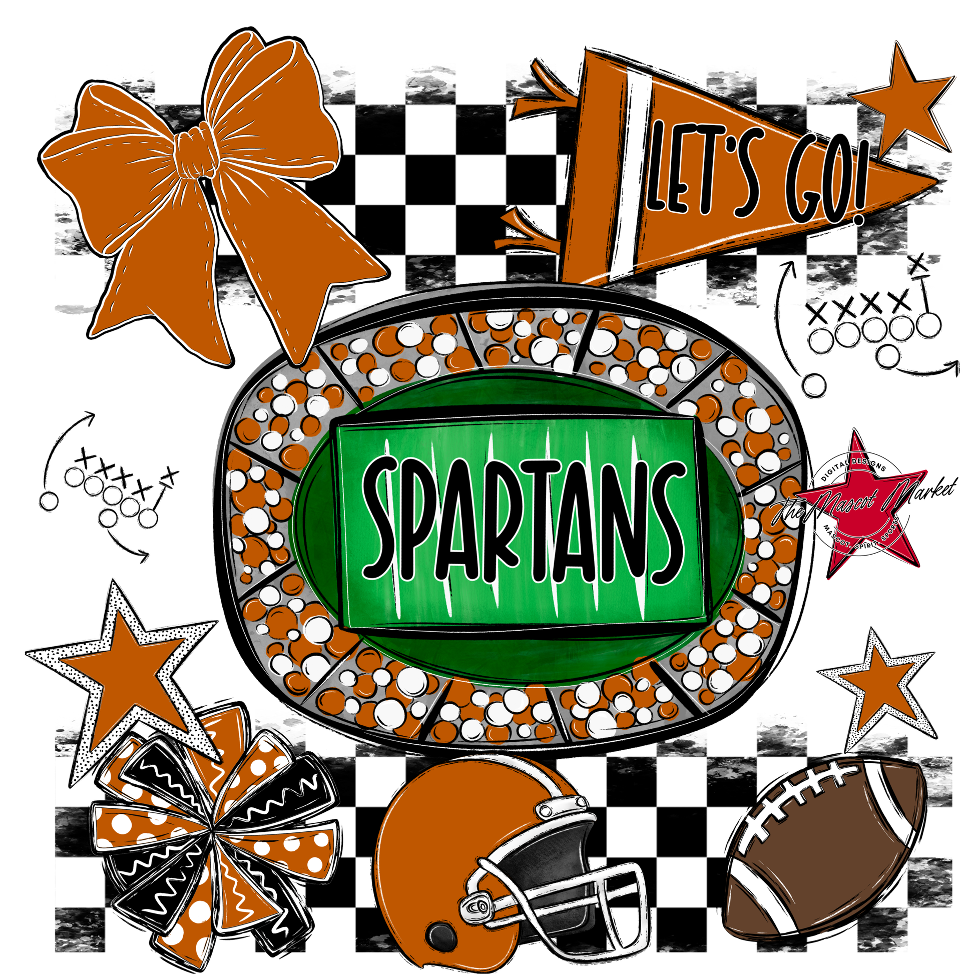 Spartans Checkers Spirit Design-Burnt Orange