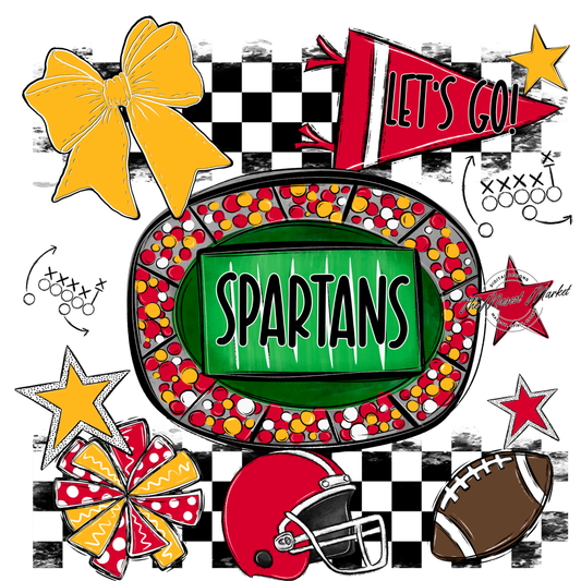 Spartans Checkers Spirit Design-Red-Yellow