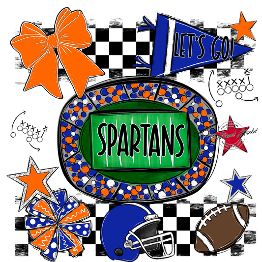 Spartans Checkers Spirit Design-Royal Blue-Orange