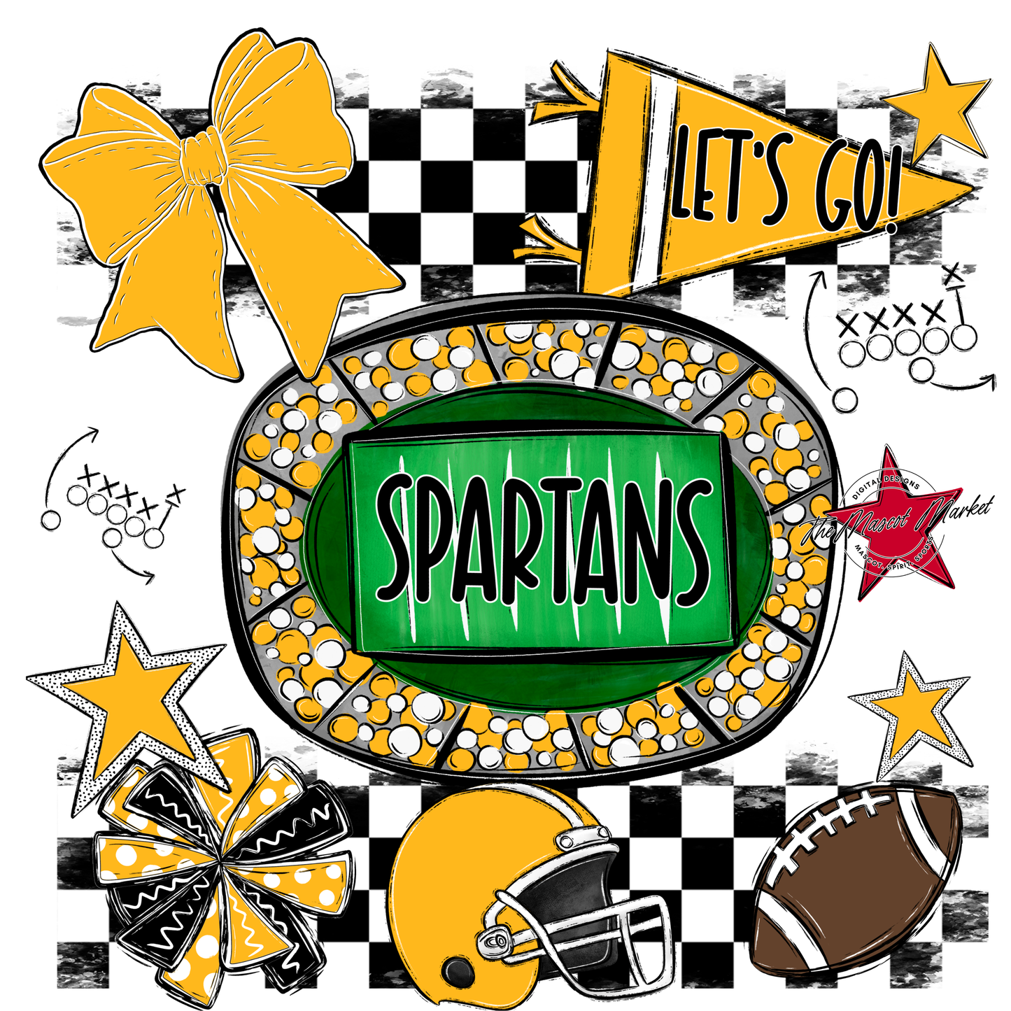 Spartans Checkers Spirit Design-Yellow