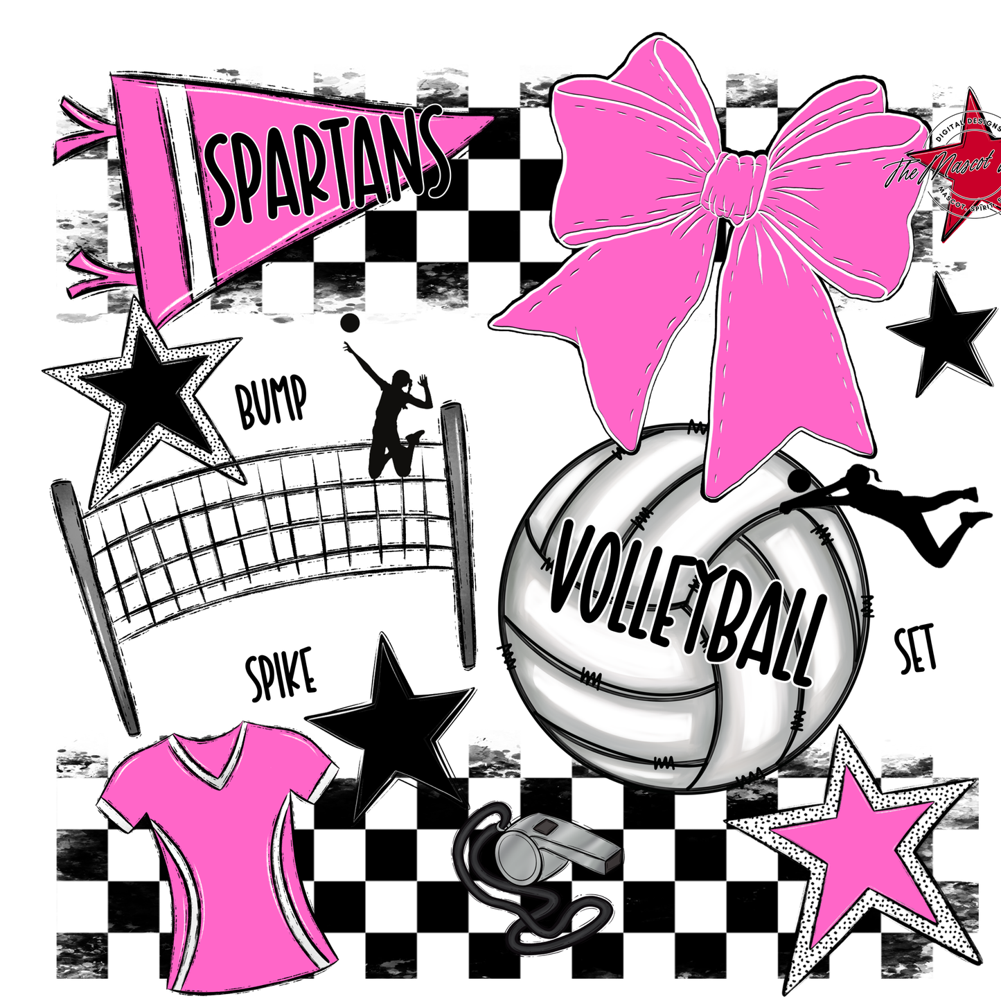 Spartans Checkers Volleyball Spirit Design-Baby Pink