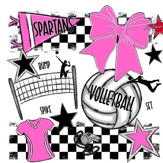 Spartans Checkers Volleyball Spirit Design-Baby Pink