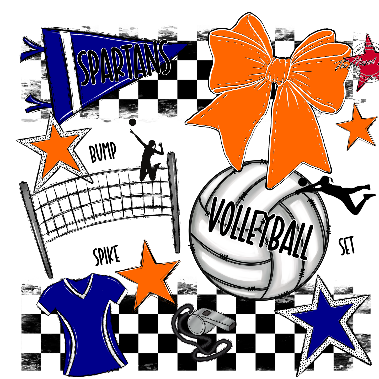 Spartans Checkers Volleyball Spirit Design-Blue-Orange