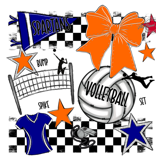 Spartans Checkers Volleyball Spirit Design-Blue-Orange