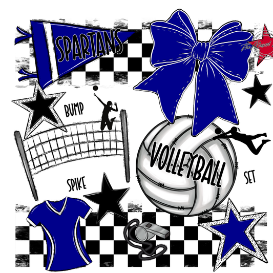 Spartans Checkers Volleyball Spirit Design-Blue