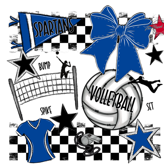 Spartans Checkers Volleyball Spirit Design-Off Blue
