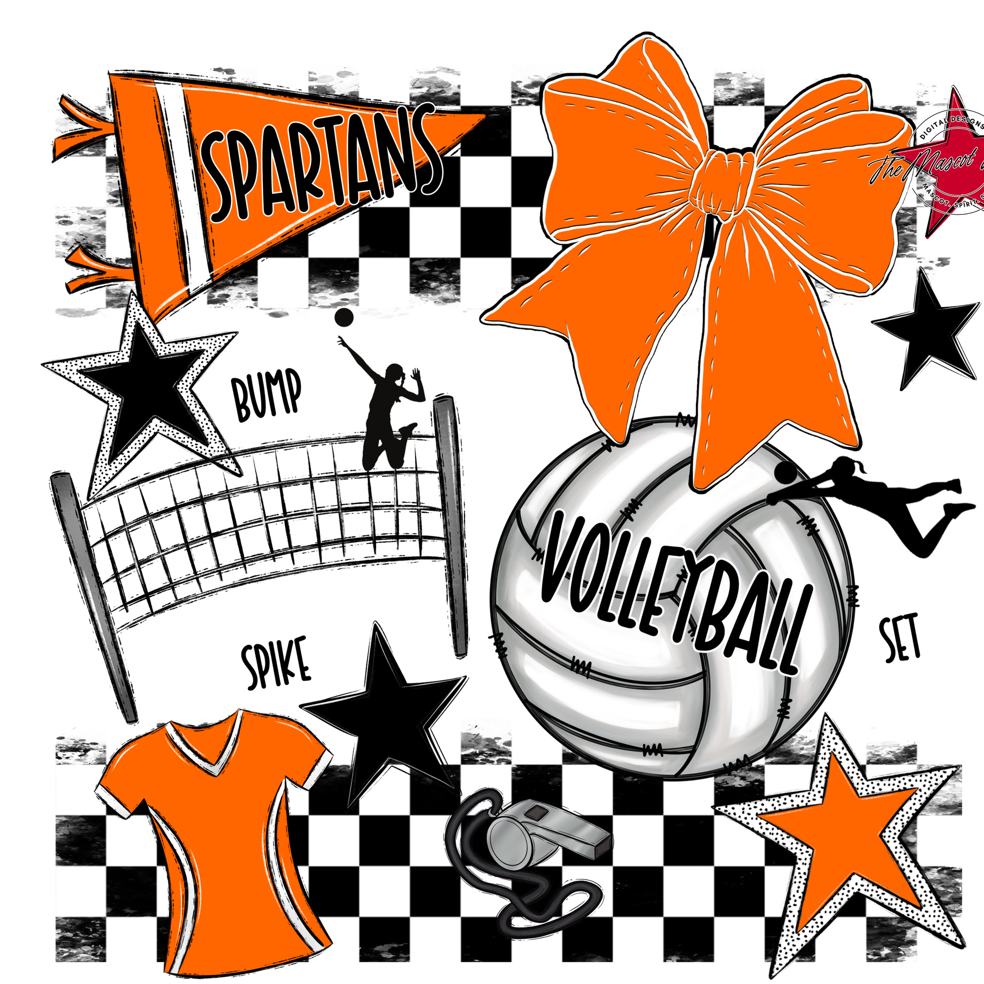 Spartans Checkers Volleyball Spirit Design-Orange
