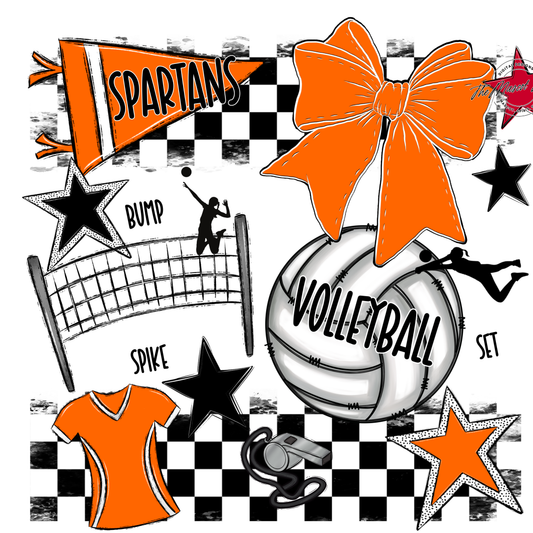 Spartans Checkers Volleyball Spirit Design-Orange