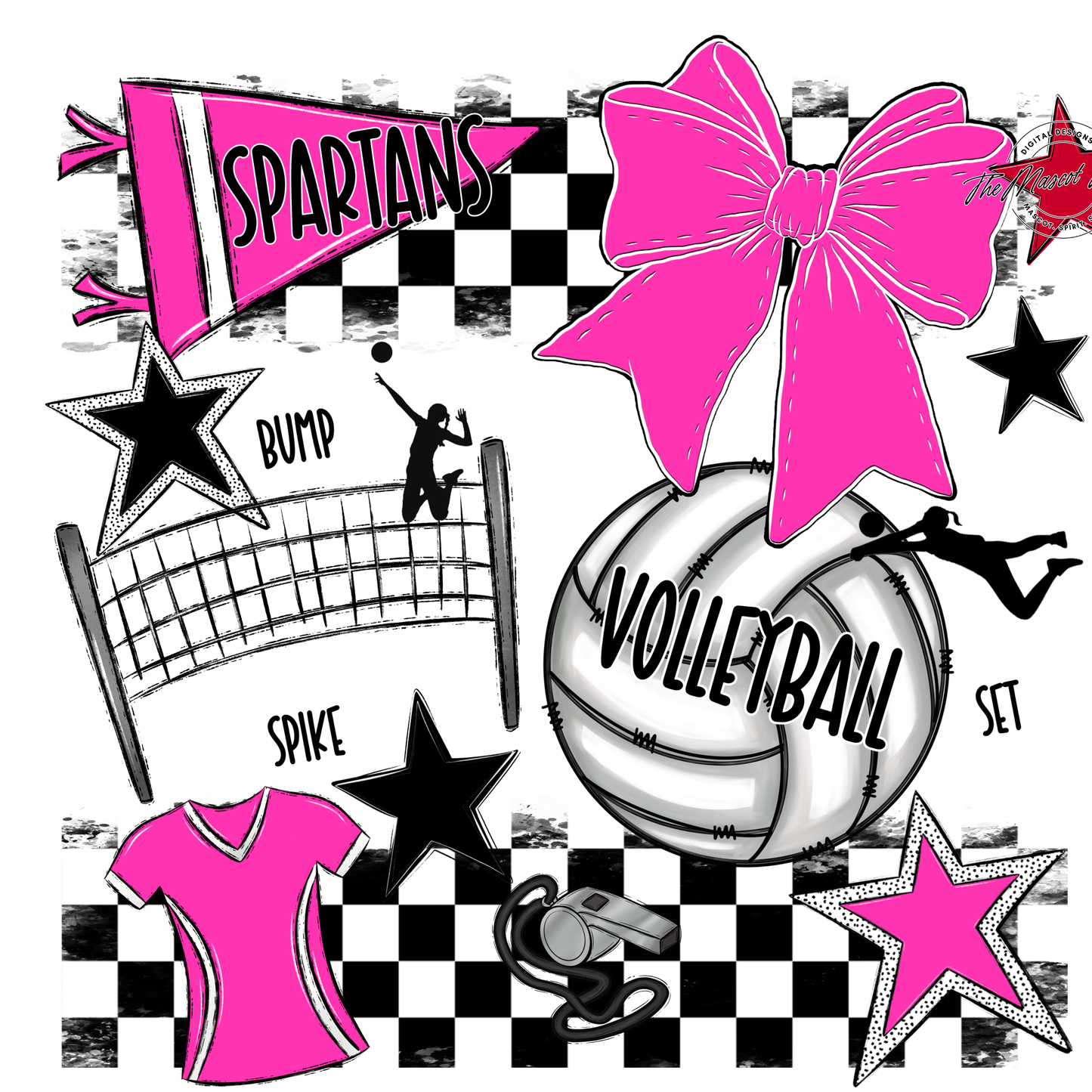Spartans Checkers Volleyball Spirit Design-Pink