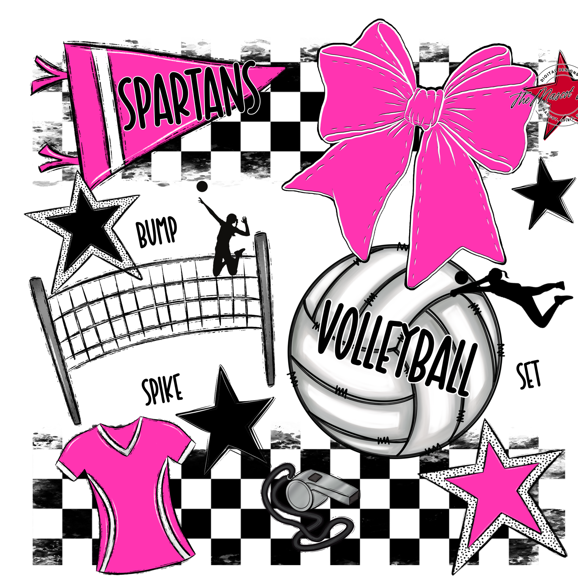 Spartans Checkers Volleyball Spirit Design-Pink