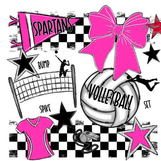 Spartans Checkers Volleyball Spirit Design-Pink