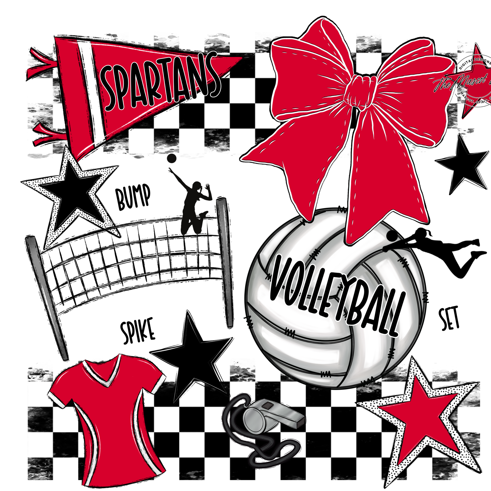 Spartans Checkers Volleyball Spirit Design-Red
