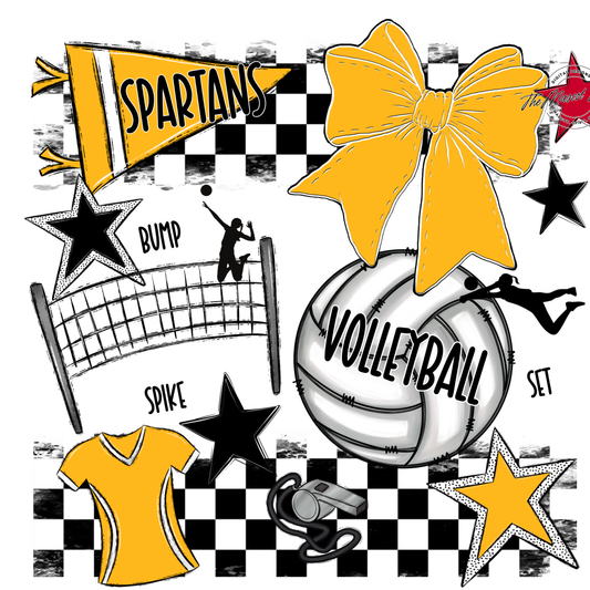 Spartans Checkers Volleyball Spirit Design-Yellow