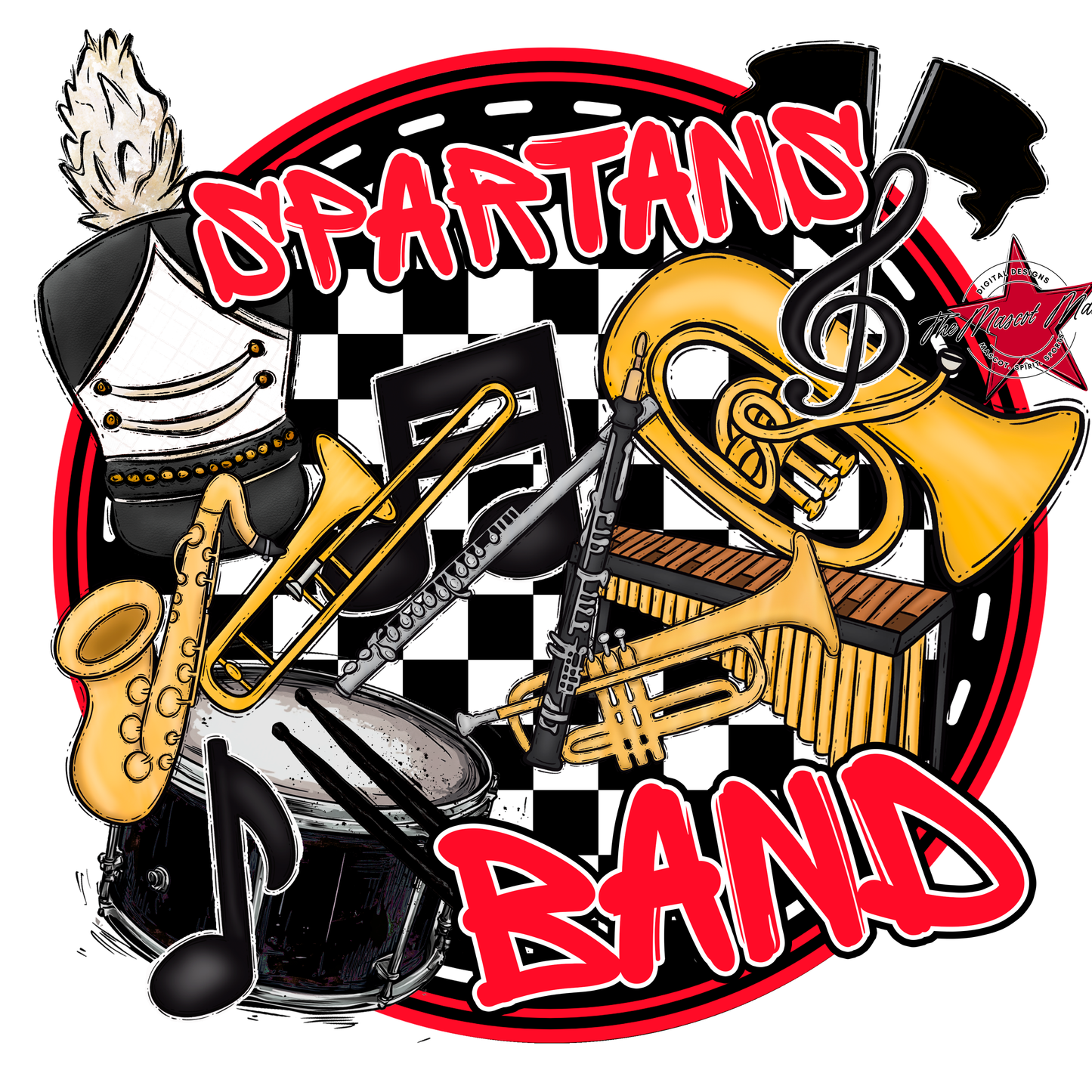 Spartans Circle Band Design-Bright Red
