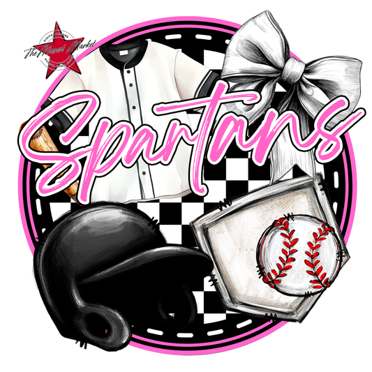 Spartans Circle Baseball Design-Baby Pink