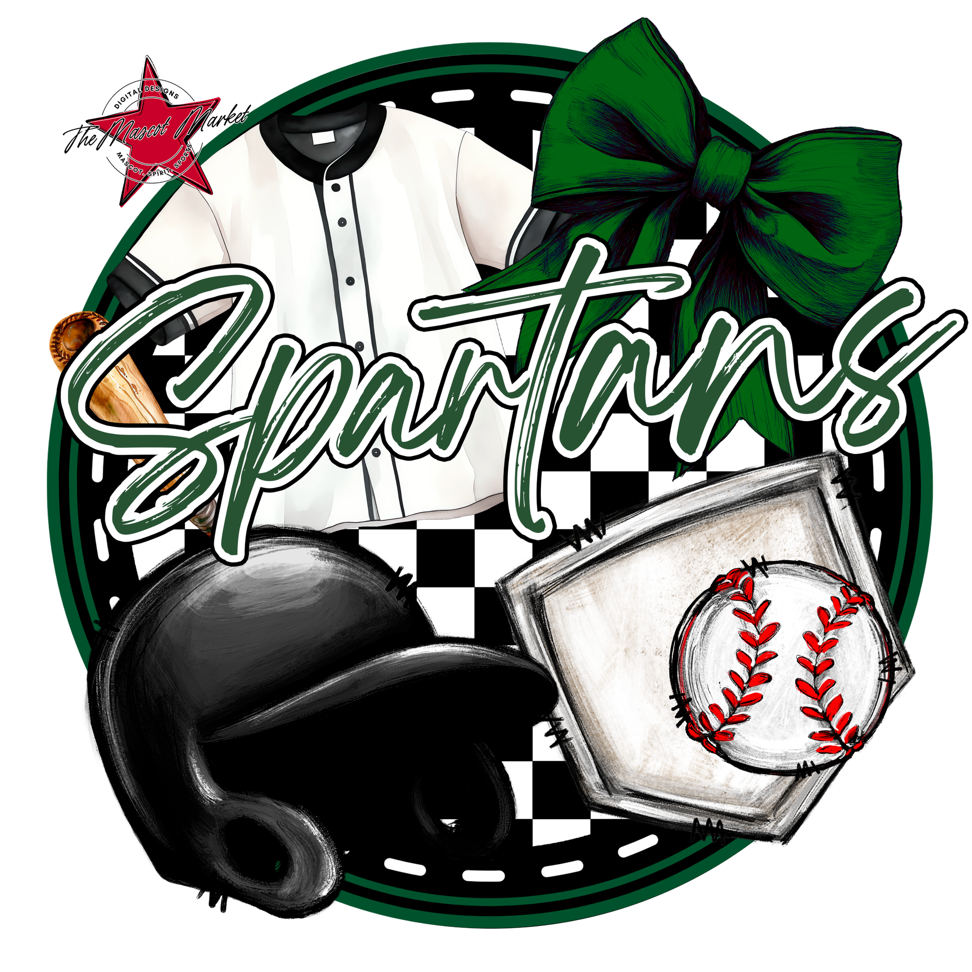 Spartans Circle Baseball Design-Green