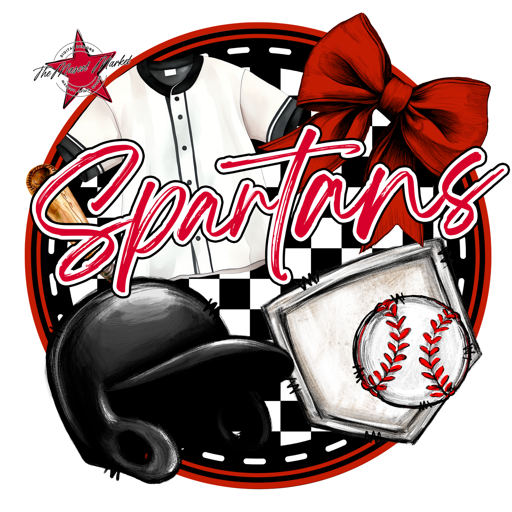 Spartans Circle Baseball Design-Red