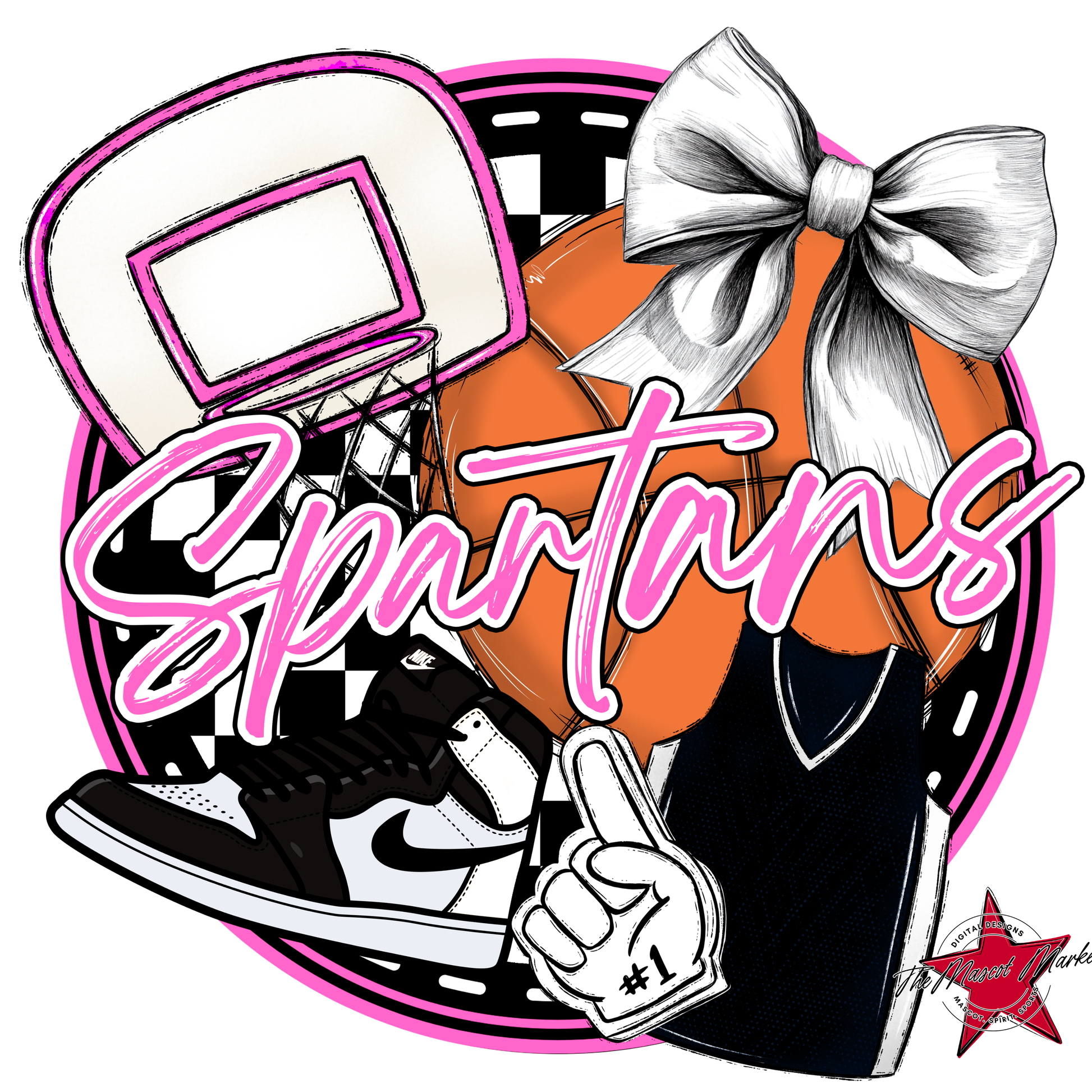 Spartans Circle Basketball Design-Baby Pink