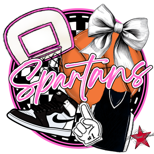 Spartans Circle Basketball Design-Baby Pink