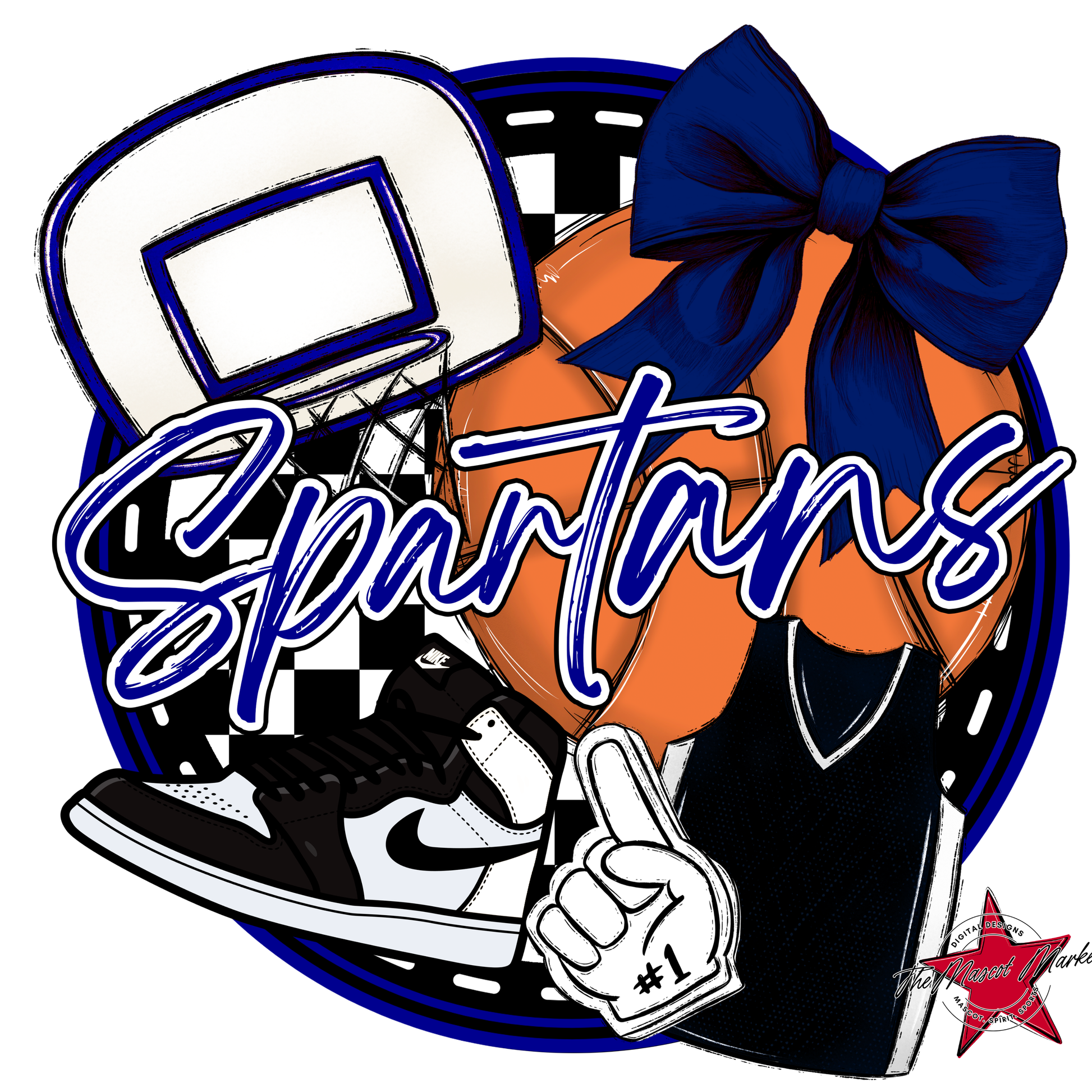 Spartans Circle Basketball Design-Blue