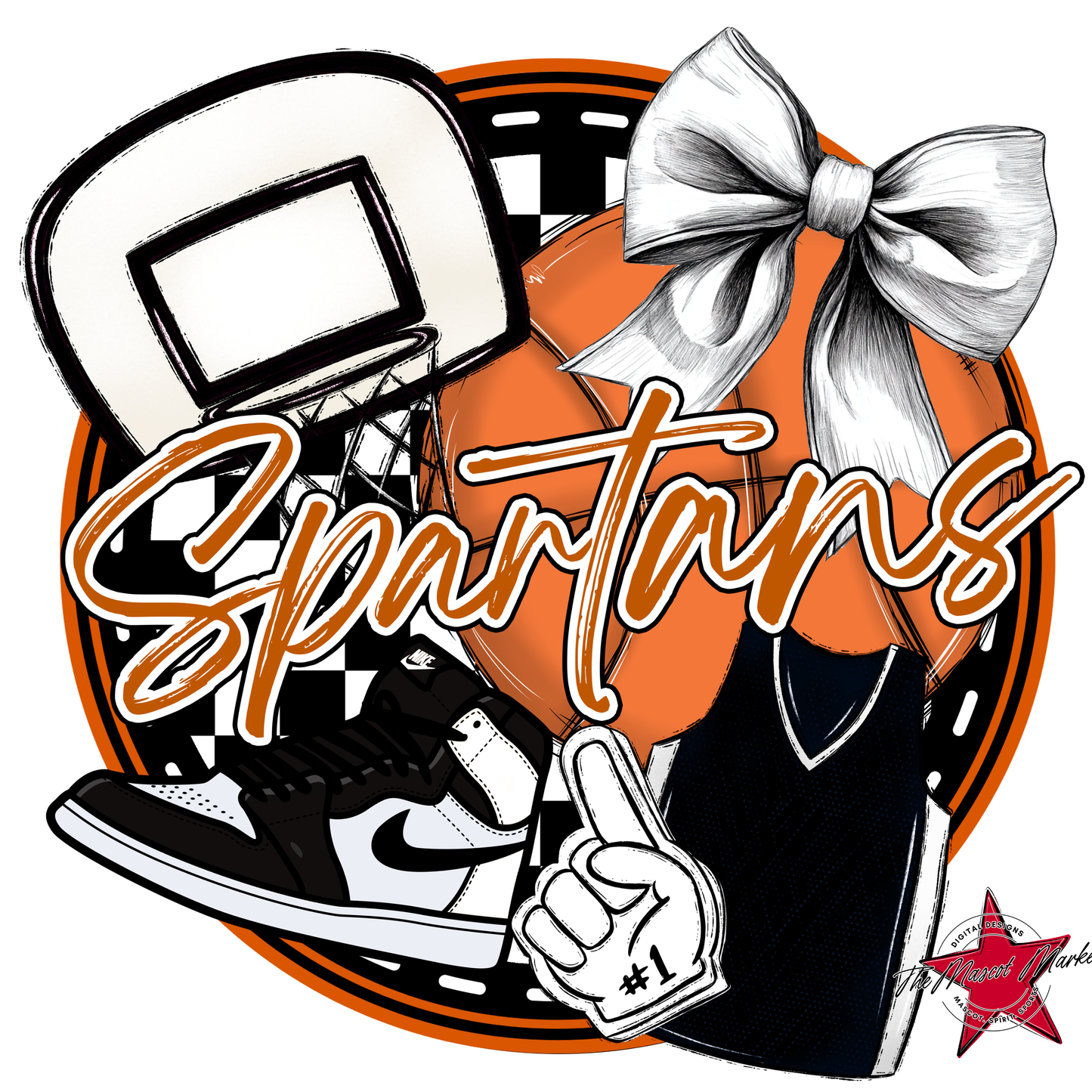 Spartans Circle Basketball Design-Burnt Orange
