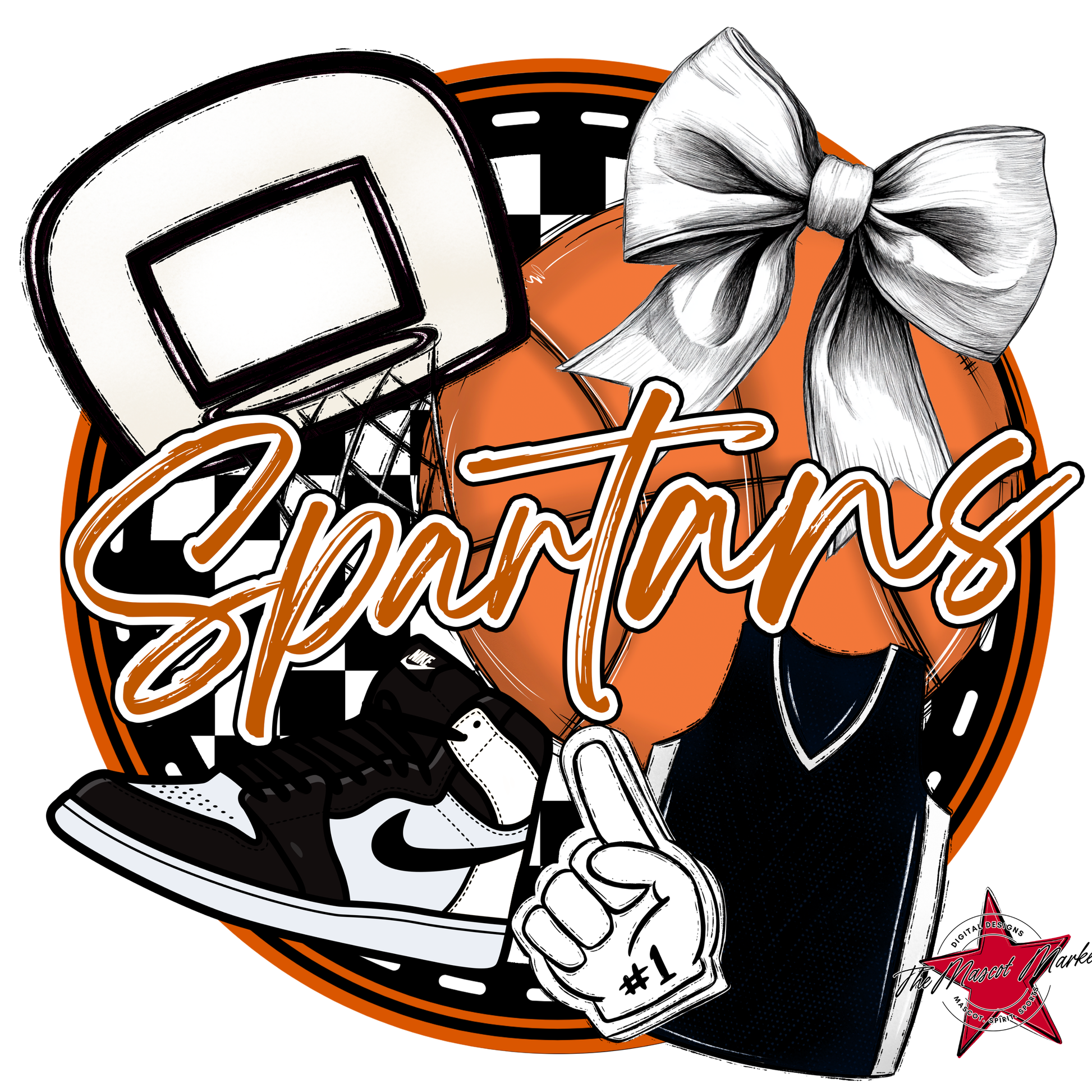 Spartans Circle Basketball Design-Burnt Orange