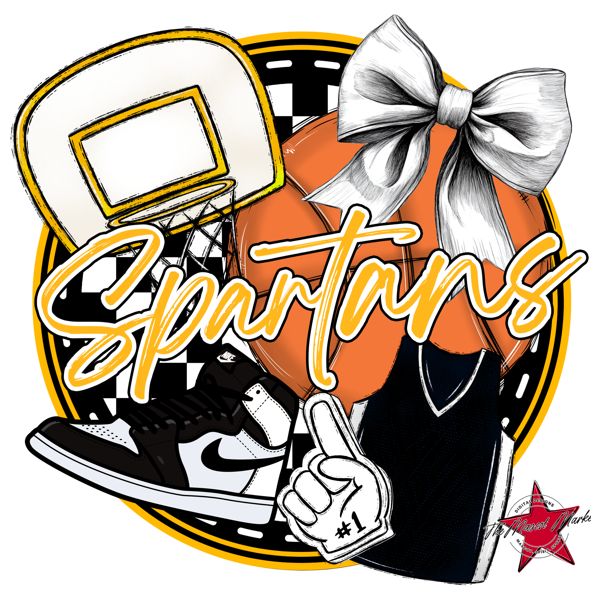 Spartans Circle Basketball Design-Yellow