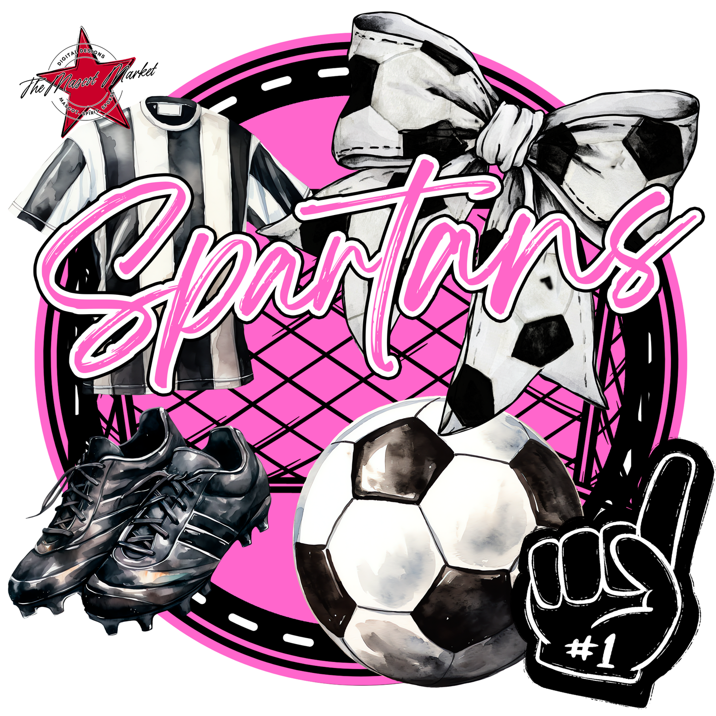Spartans Circle Soccer Design-Baby Pink