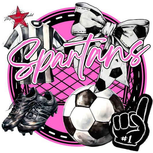 Spartans Circle Soccer Design-Baby Pink