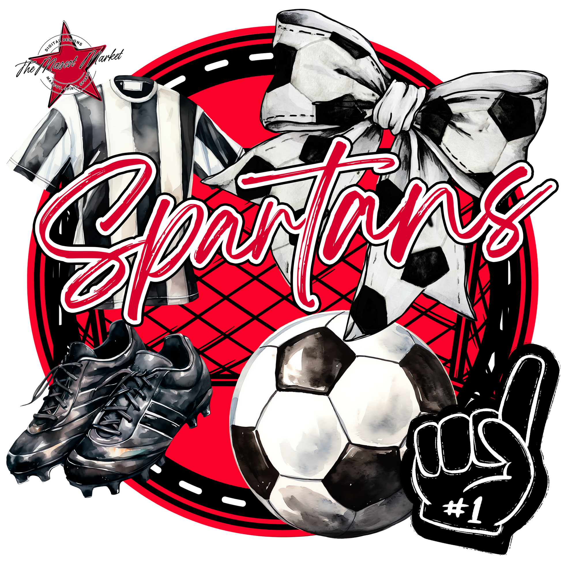 Spartans Circle Soccer Design-Red