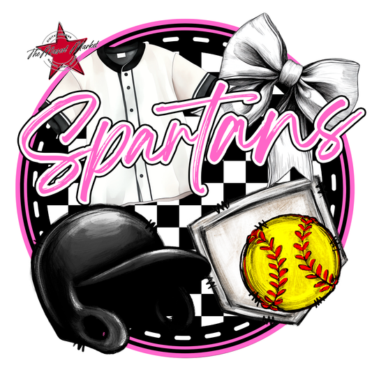 Spartans Circle Softball Design-Baby Pink